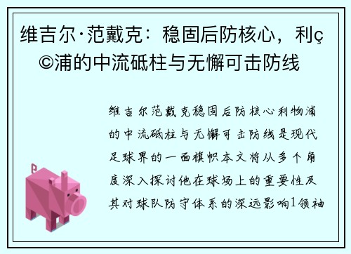 维吉尔·范戴克:稳固后防核心,利物浦的中流砥柱与无懈可击防线 维吉尔·范戴克:稳固后防核心,利物浦的中流砥柱与无懈可击防线