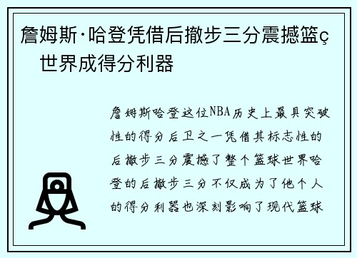 詹姆斯·哈登凭借后撤步三分震撼篮球世界成得分利器 詹姆斯·哈登凭借后撤步三分震撼篮球世界成得分利器